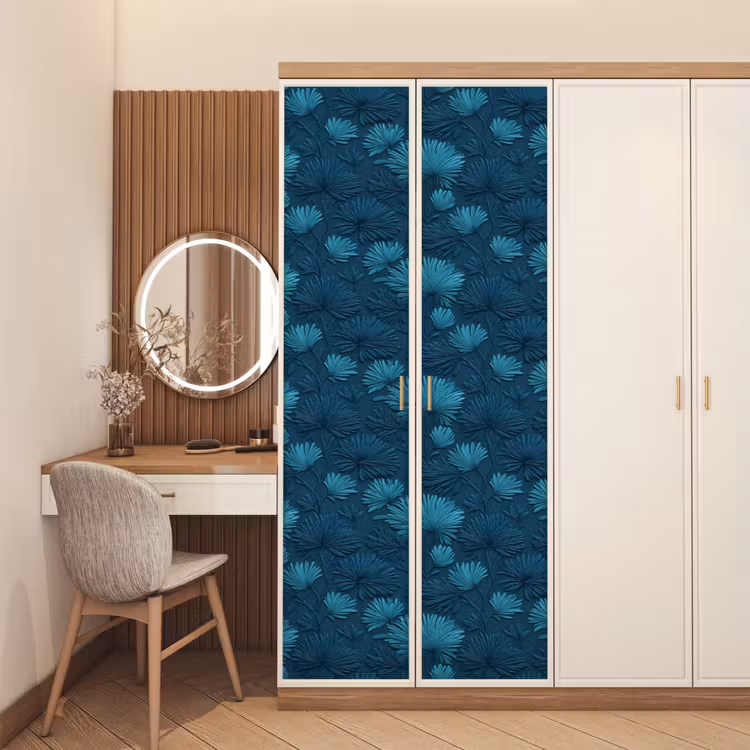 Deursticker - Bladeren - Reliëf - Patroon - Oceaanblauw - Modern — 5