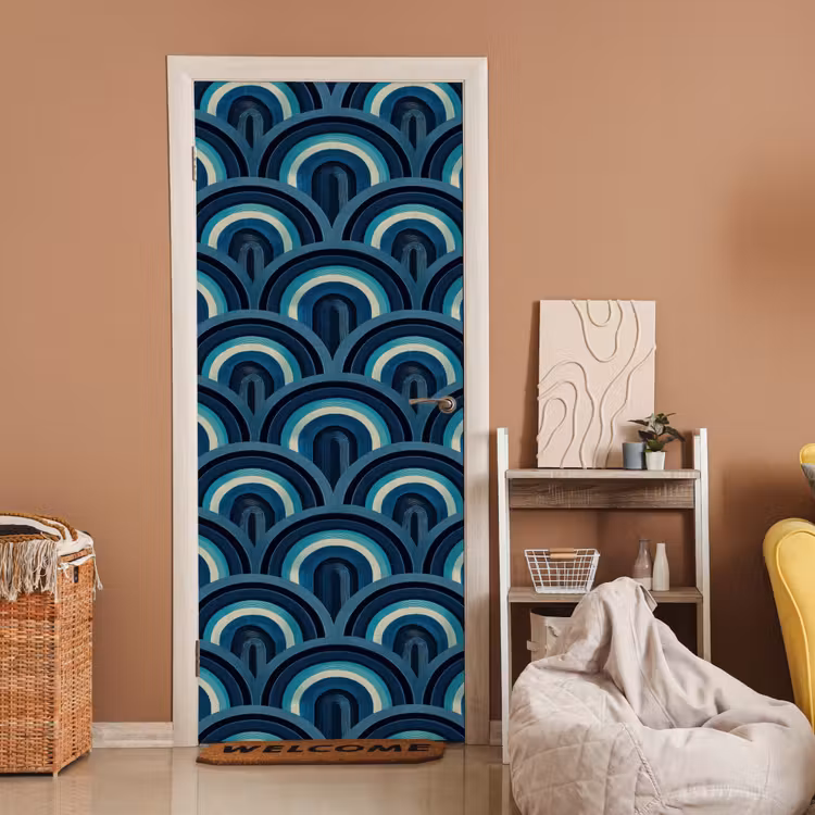 Deursticker - Bogen - Geometrisch - Patroon - Blauw - Retro — 2