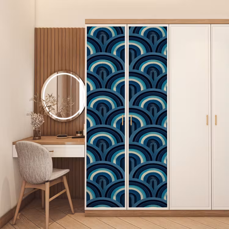 Deursticker - Bogen - Geometrisch - Patroon - Blauw - Retro — 5