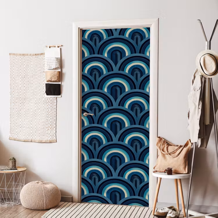 Deursticker - Bogen - Geometrisch - Patroon - Blauw - Retro — 8