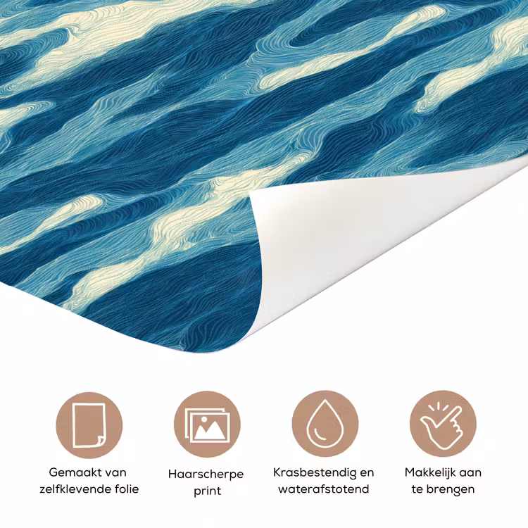 Deursticker - Golven - Abstract - Patroon - Blauw - Wit — 3