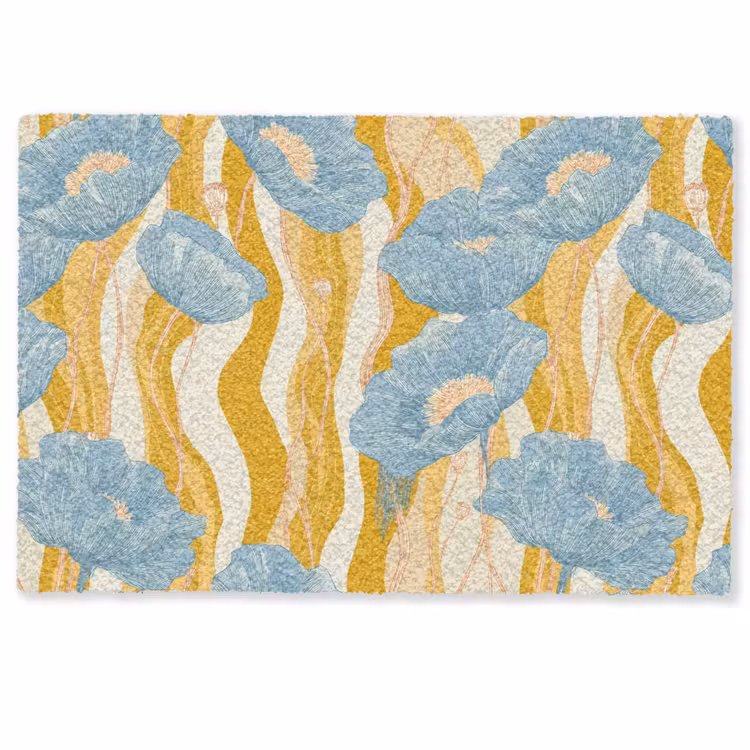 Deurmat - Papavers - Botanisch - Blauw — 1