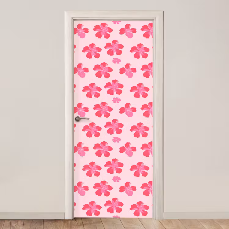 Deursticker - Hibiscus - Bloemen - Roze — 1