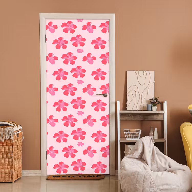Deursticker - Hibiscus - Bloemen - Roze — 2