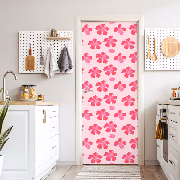 Deursticker - Hibiscus - Bloemen - Roze — 7