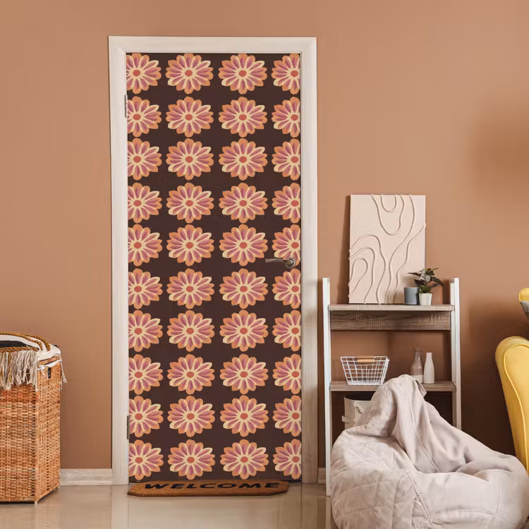 Deursticker - Bloemen - Patroon - Bruin — 2