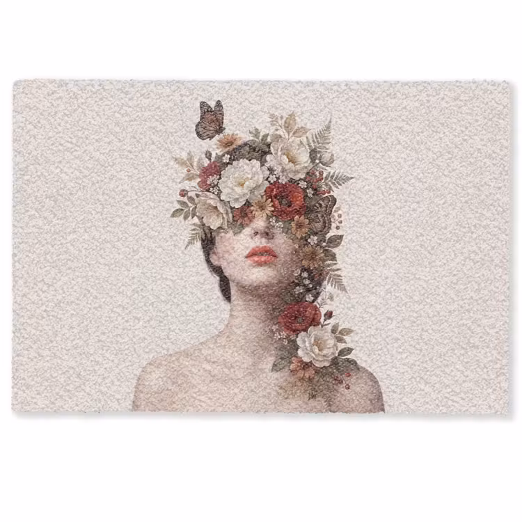 Deurmat - Portret - Bloemen - Cremé — 1