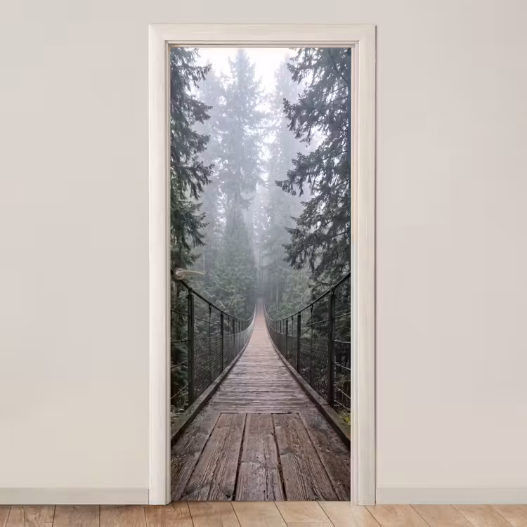 Deursticker - Brug - Bos - Mist - Natuur — 1