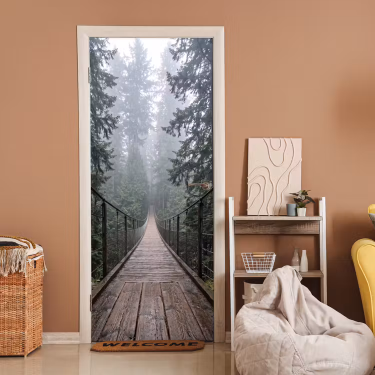 Deursticker - Brug - Bos - Mist - Natuur — 2