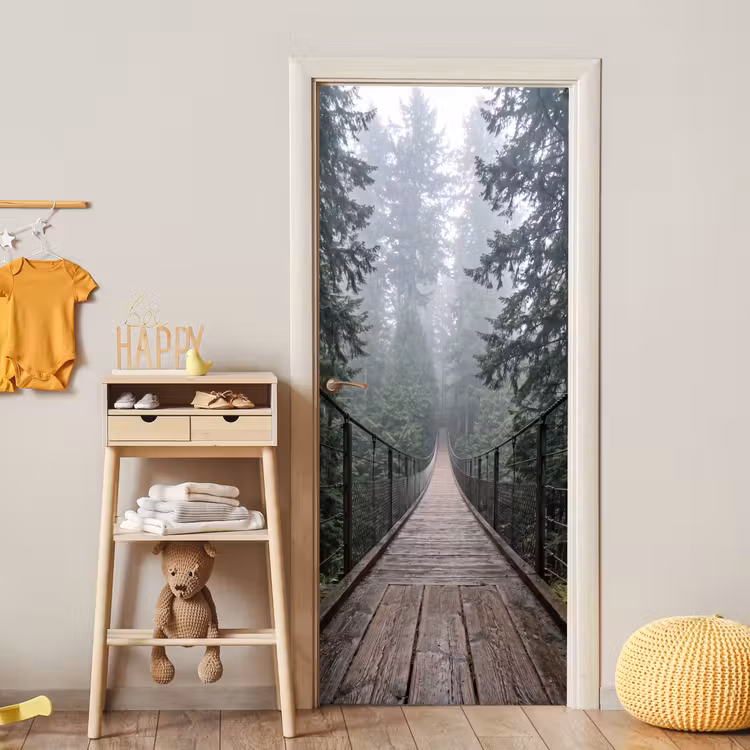 Deursticker - Brug - Bos - Mist - Natuur — 6