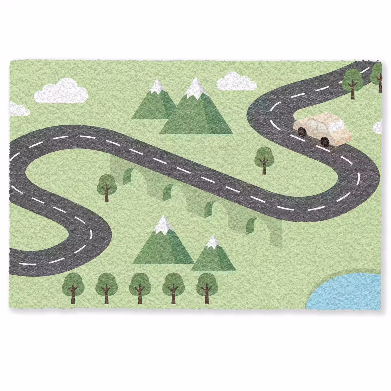 Deurmat - Auto - Bergweg - Natuur - Illustratie — 1