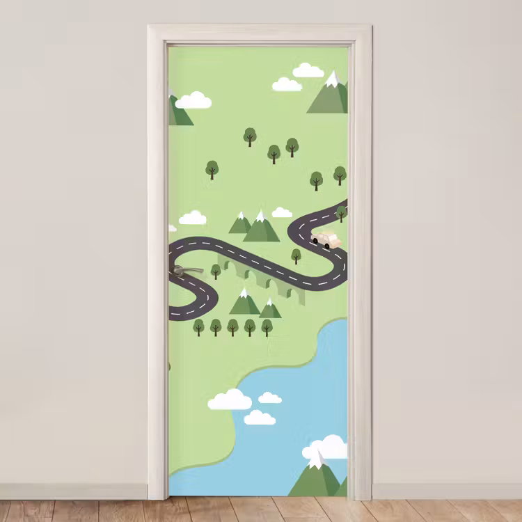 Deursticker - Auto - Bergweg - Natuur - Illustratie — 1