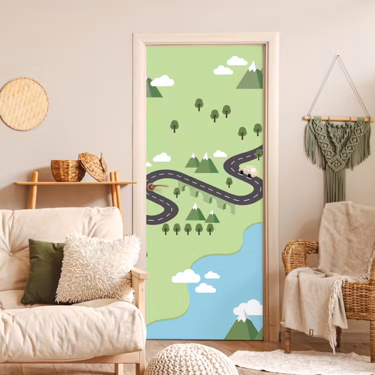 Deursticker - Auto - Bergweg - Natuur - Illustratie — 4