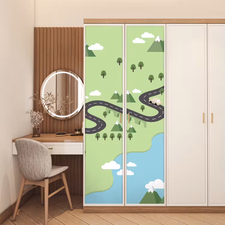 Deursticker - Auto - Bergweg - Natuur - Illustratie — 5