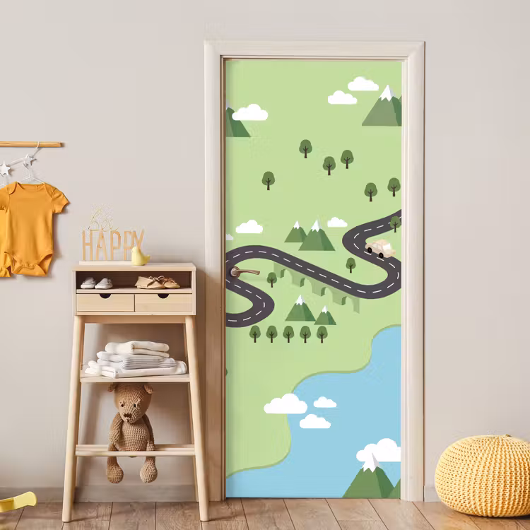 Deursticker - Auto - Bergweg - Natuur - Illustratie — 6