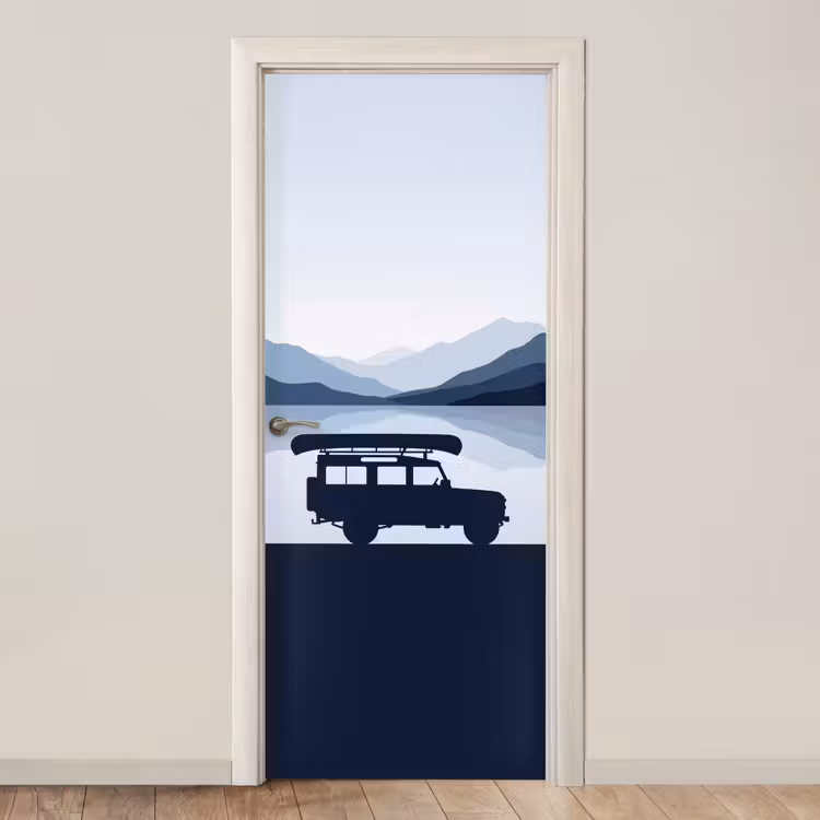 Deursticker - Auto - Meer - Bergen - Blauw — 1