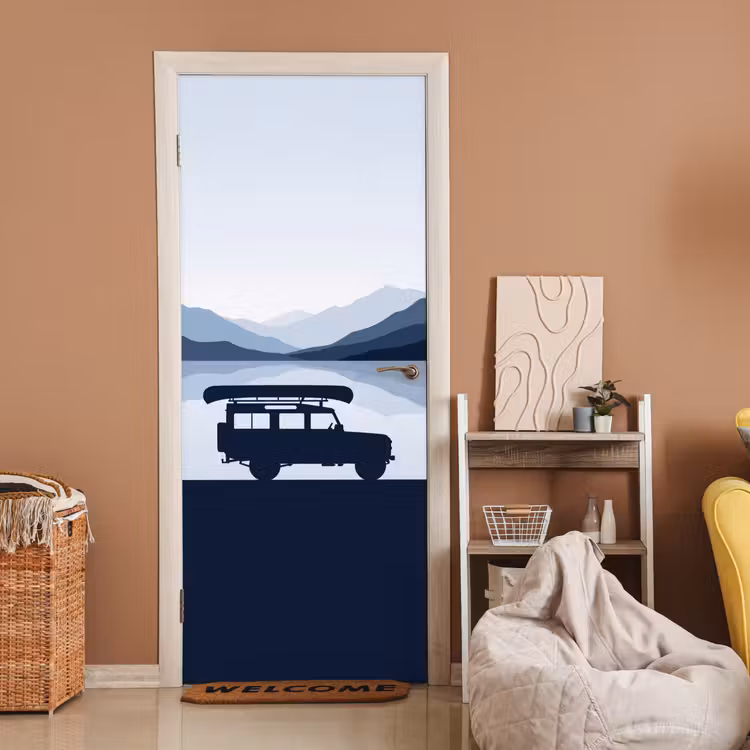 Deursticker - Auto - Meer - Bergen - Blauw — 2