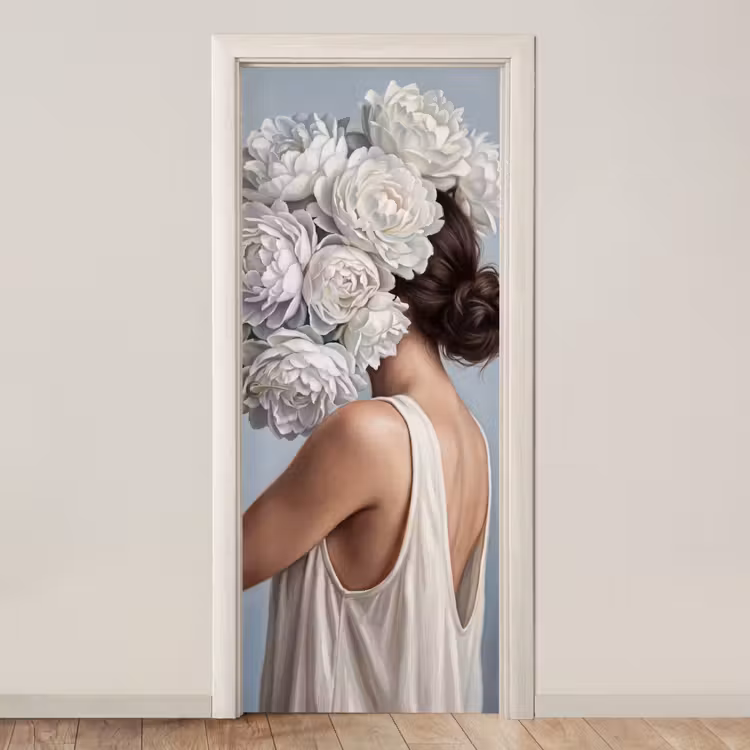 Deursticker - Bloemen - Vrouw - Wit — 1