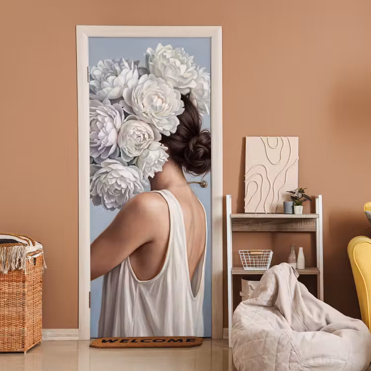 Deursticker - Bloemen - Vrouw - Wit — 2