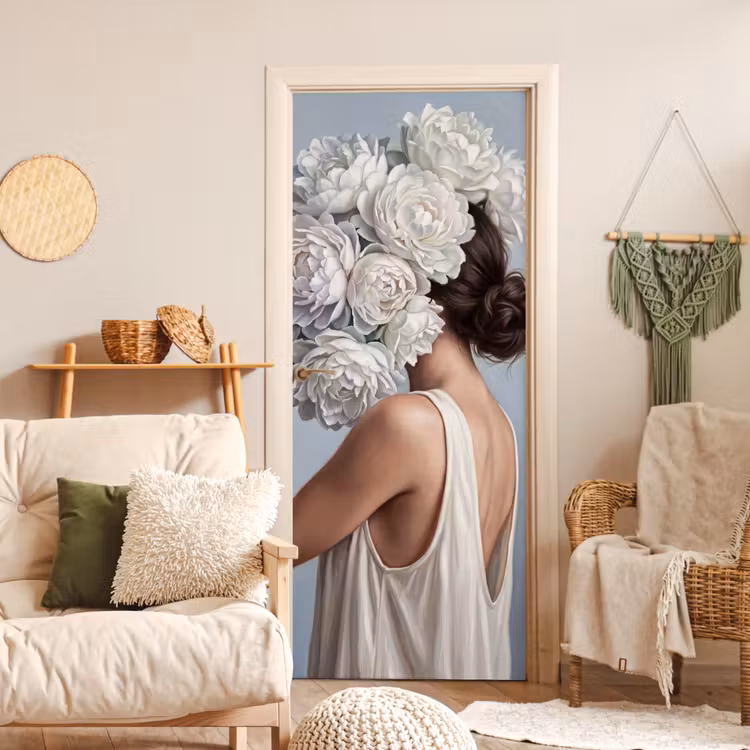 Deursticker - Bloemen - Vrouw - Wit — 4