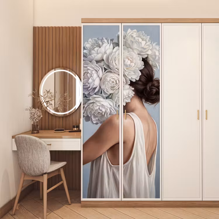 Deursticker - Bloemen - Vrouw - Wit — 5