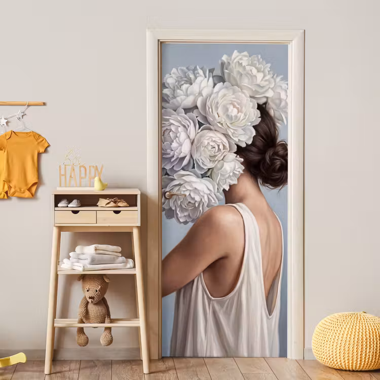 Deursticker - Bloemen - Vrouw - Wit — 6
