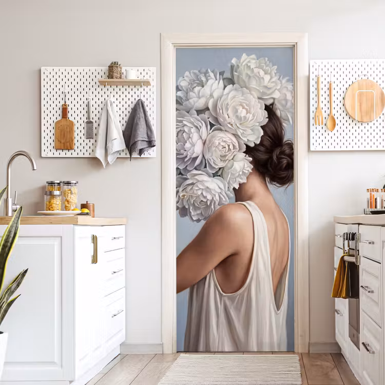 Deursticker - Bloemen - Vrouw - Wit — 7
