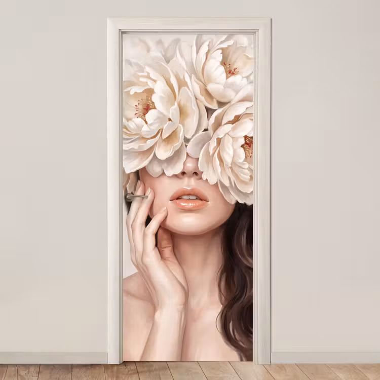 Deursticker - Gezicht - Pioenrozen - Crème — 1