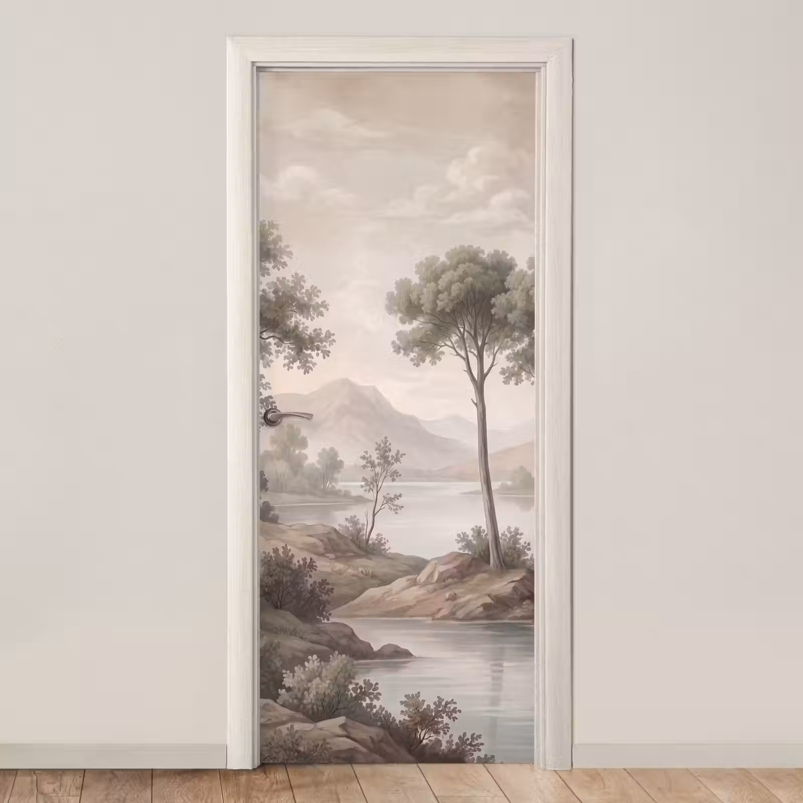 Deursticker - Bomen - Meer - Bergen - Illustratie — 1