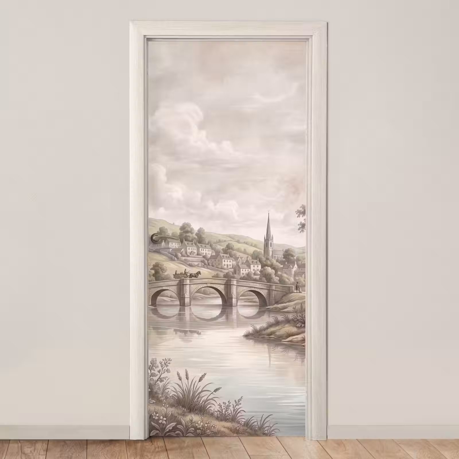 Deursticker - Dorp - Brug - Uitzicht - Groen — 1