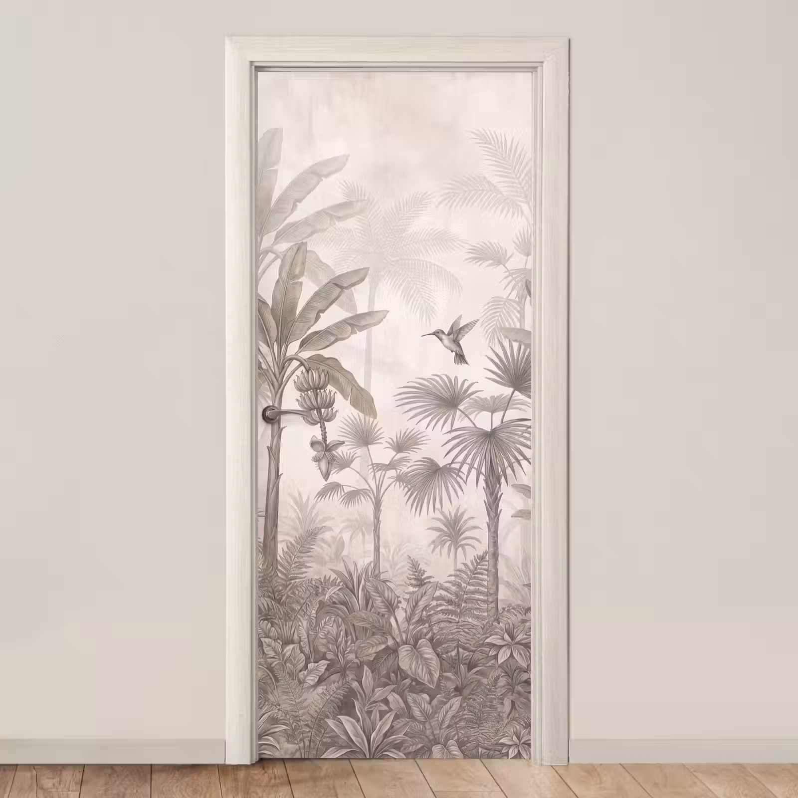 Deursticker - Jungle - Banenboom - Kolibrie - Beige — 1