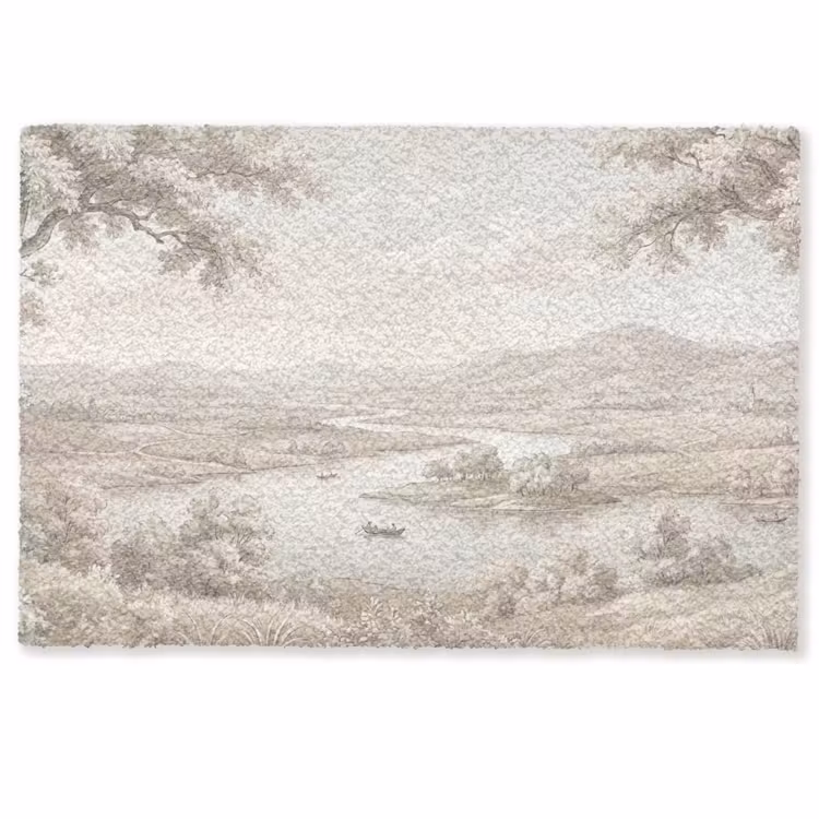 Deurmat - Rivierlandschap - Bergen - Natuur - Vintage - Beige — 1
