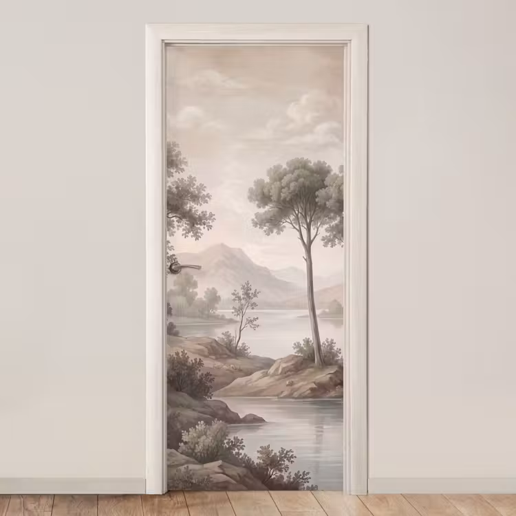 Deursticker - Bomen - Meer - Bergen - Illustratie — 1