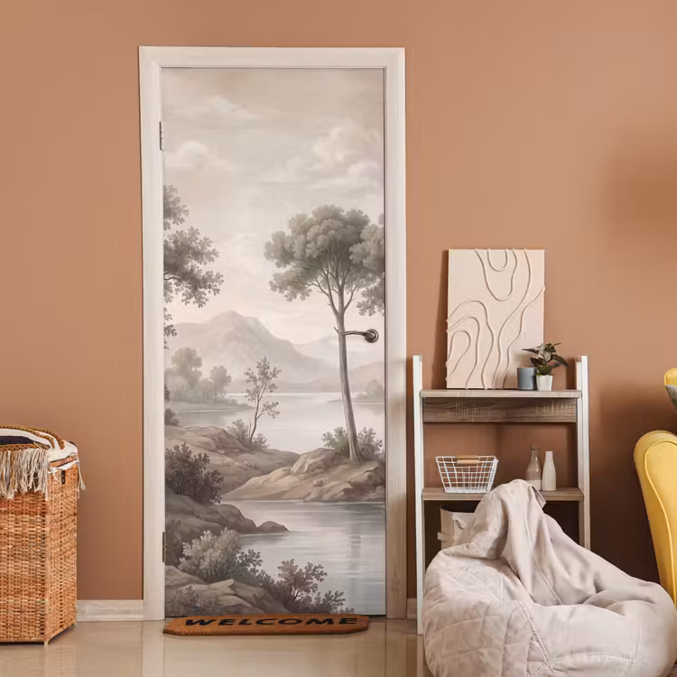 Deursticker - Bomen - Meer - Bergen - Illustratie — 2