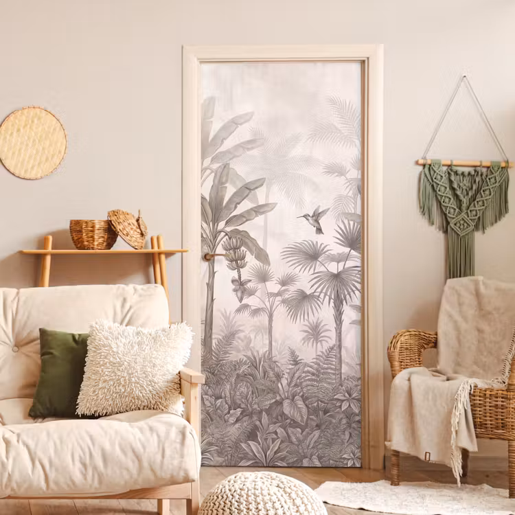 Deursticker - Jungle - Banenboom - Kolibrie - Beige — 4