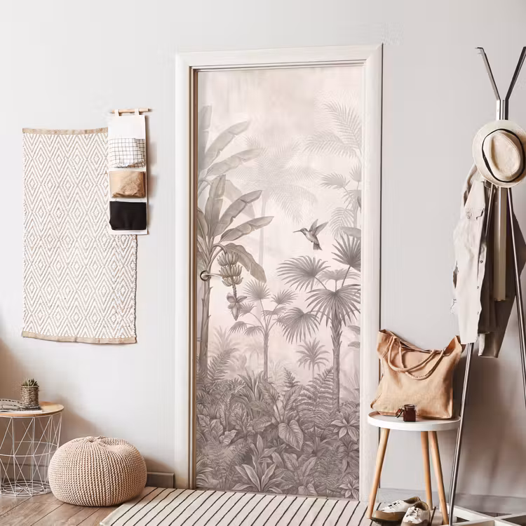 Deursticker - Jungle - Banenboom - Kolibrie - Beige — 8