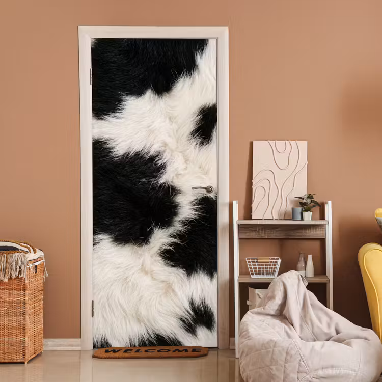 Deursticker - Bont - Textuur - Zwart - Wit — 2