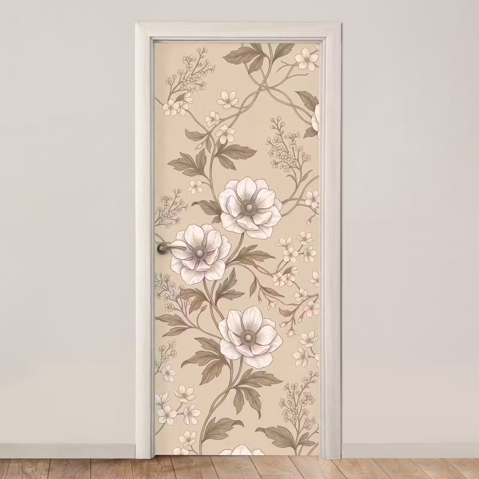 Deursticker - Bloemen - Patroon - Beige — 1