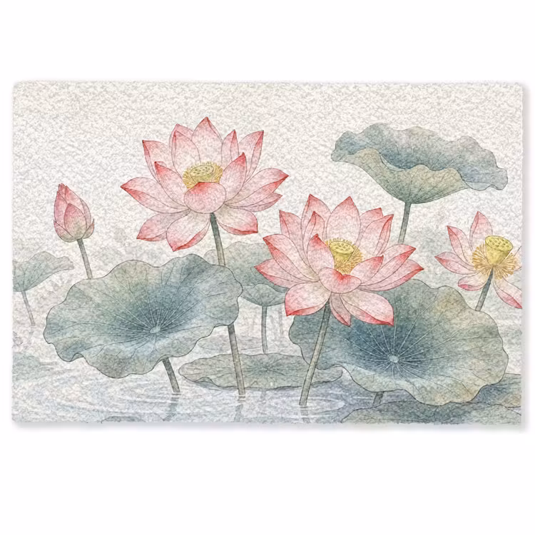 Deurmat - Aquarel - Lotusbloemen - Kleurrijk — 1