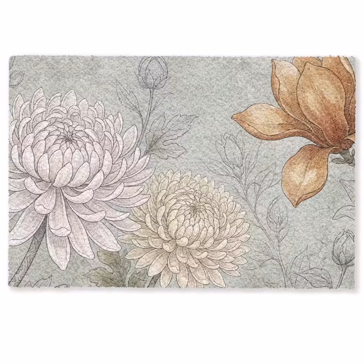 Deurmat - Illustratie - Bloemen - Groen — 1