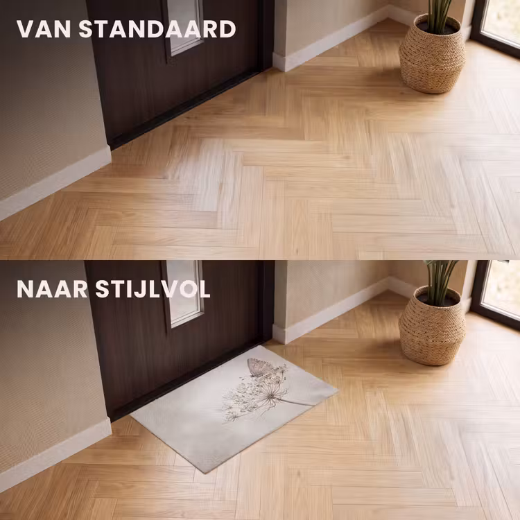 Deurmat - Vlinder - Bloem -Natuur - Beige — 3