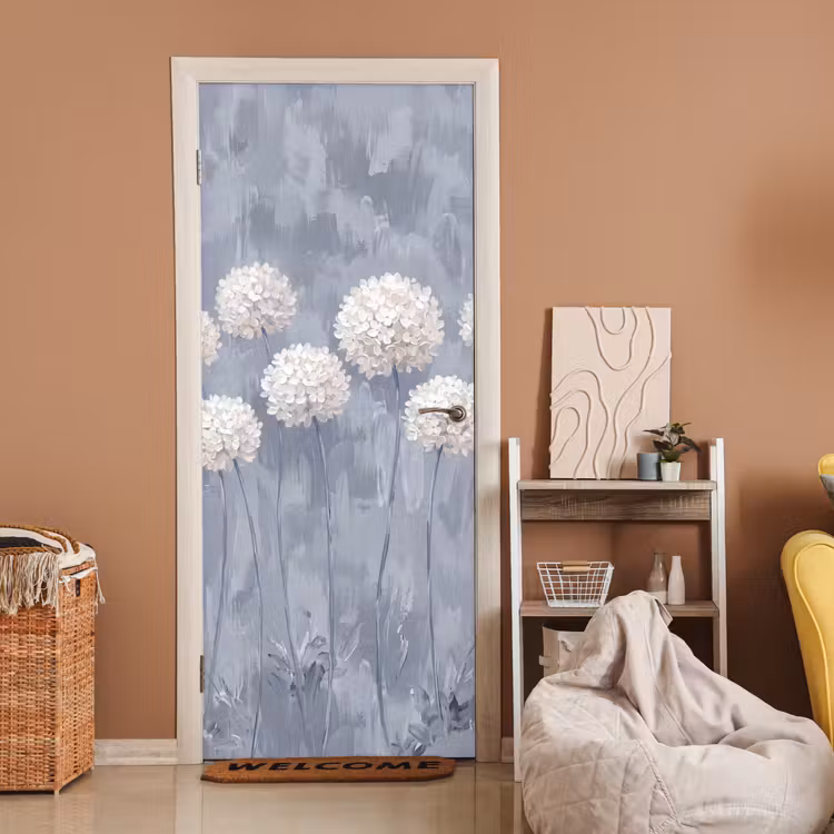 Deursticker - Bloemen - Illustratie - Blauw — 2