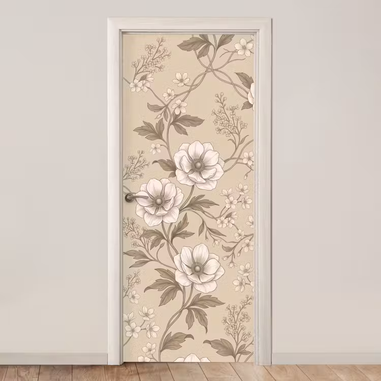 Deursticker - Bloemen - Patroon - Beige — 1