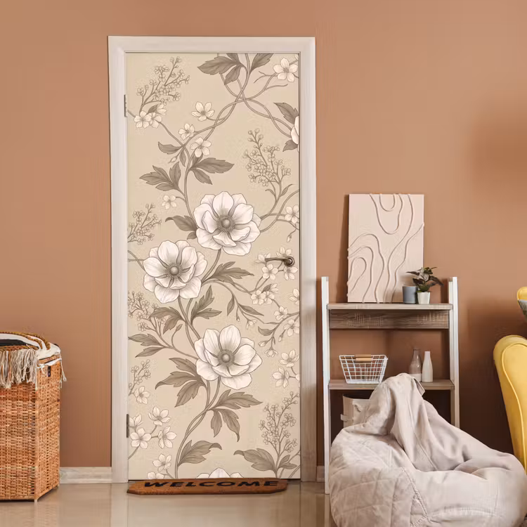 Deursticker - Bloemen - Patroon - Beige — 2