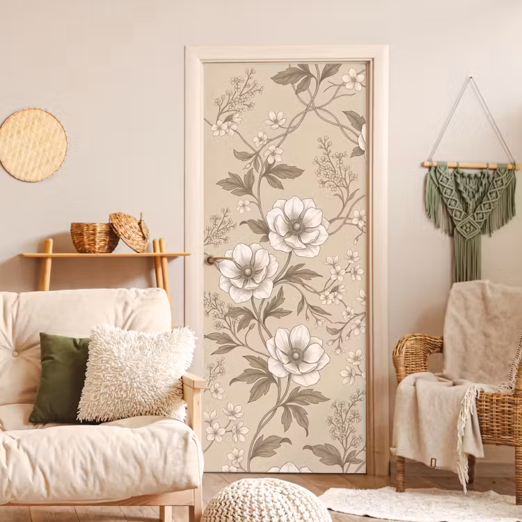 Deursticker - Bloemen - Patroon - Beige — 4