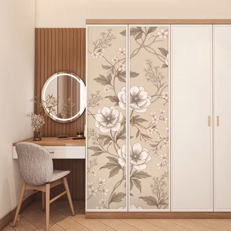 Deursticker - Bloemen - Patroon - Beige — 5