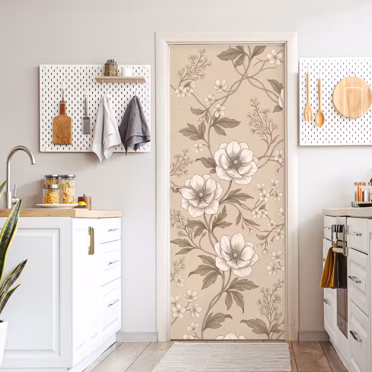 Deursticker - Bloemen - Patroon - Beige — 7