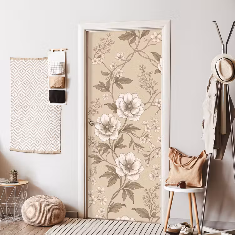 Deursticker - Bloemen - Patroon - Beige — 8