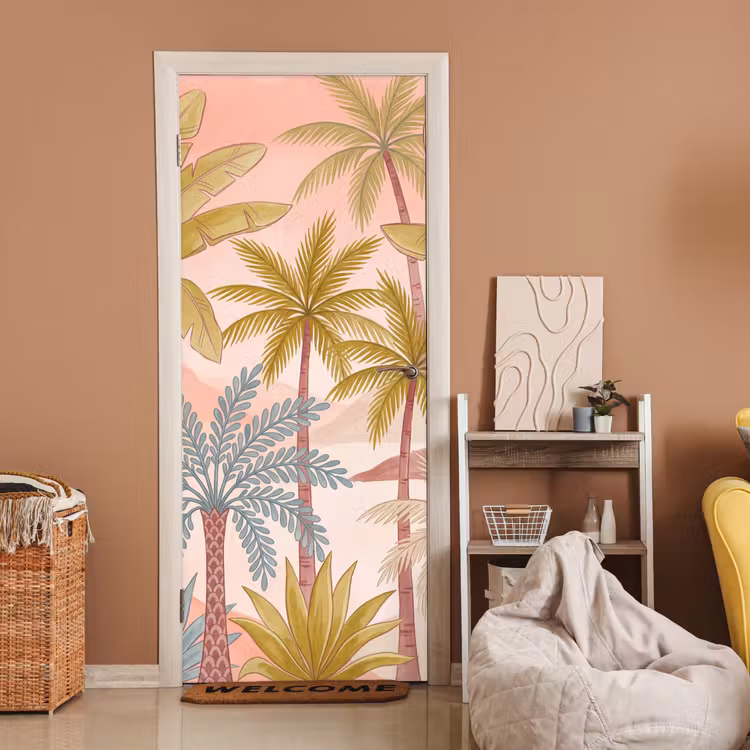 Deursticker - Illustratie - Palmbomen - Kleurrijk — 2