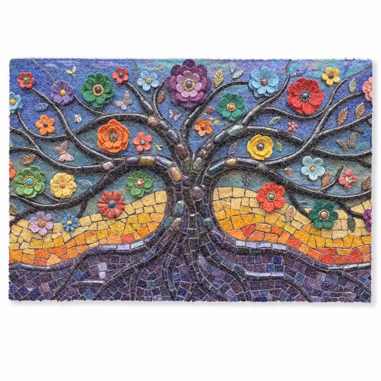 Deurmat - Levensboom - Mozaïek - Bloemen - Kleurrijk - Vrolijk — 1